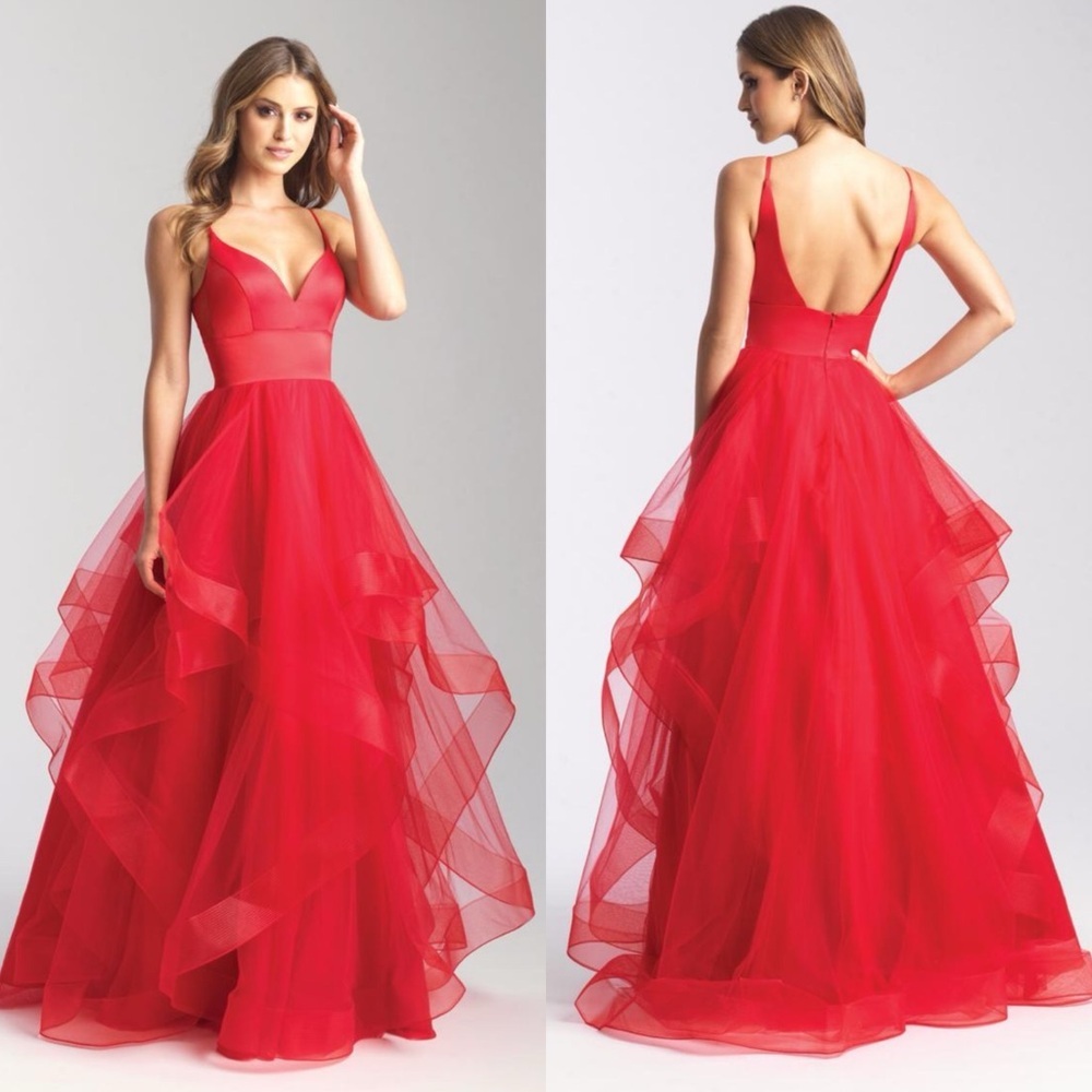 Madison James Red Tulle Prom Dress